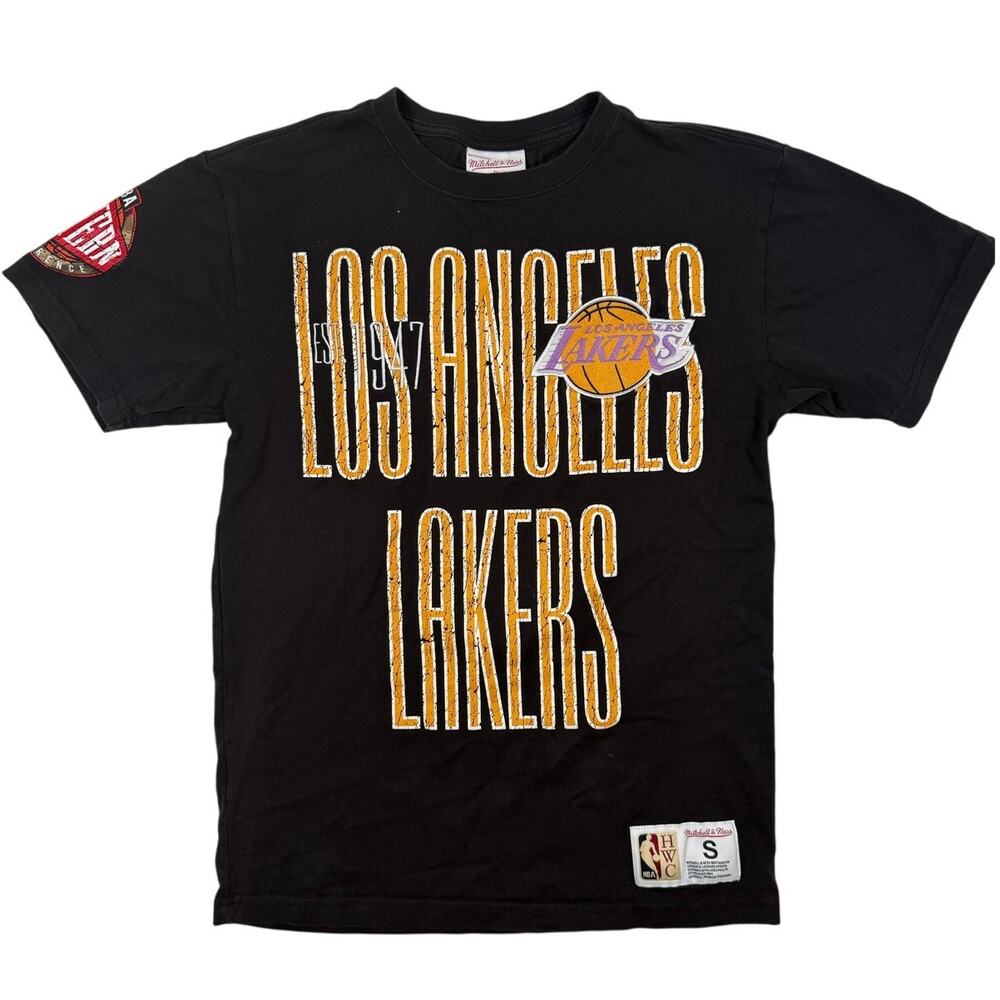 NBA Los Angeles Lakers T-Shirt Men's Small Black Cotton Mitchell & Ness